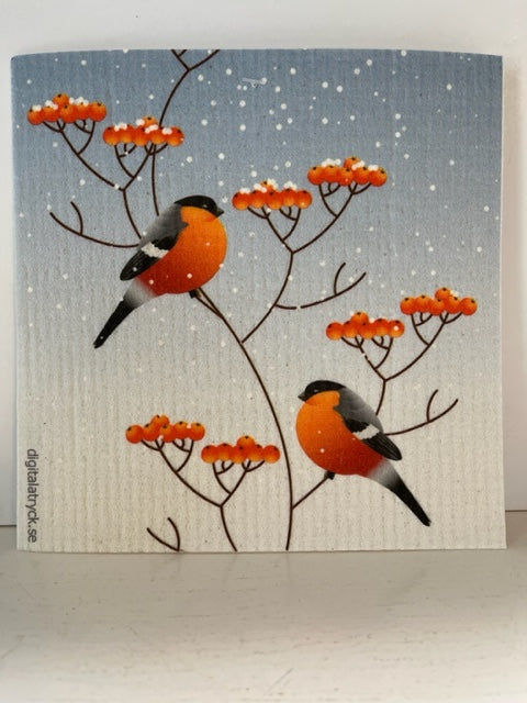 Swedish Dishcloth with Winter Birds