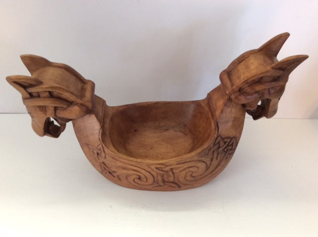 Hand Carved Wooden Viking Ship/Ale Bowl