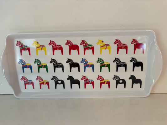 Serving Tray with Colorful Dala Horses