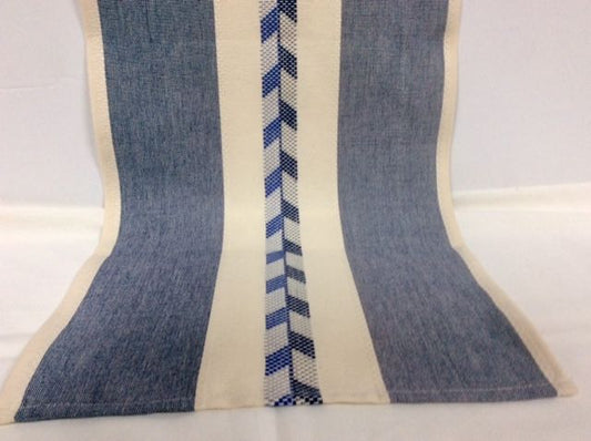 White and Blue Chevron Linen Runner