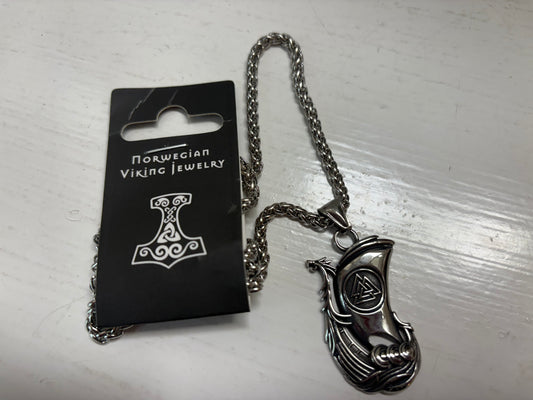 Pewter Viking Ship Necklace