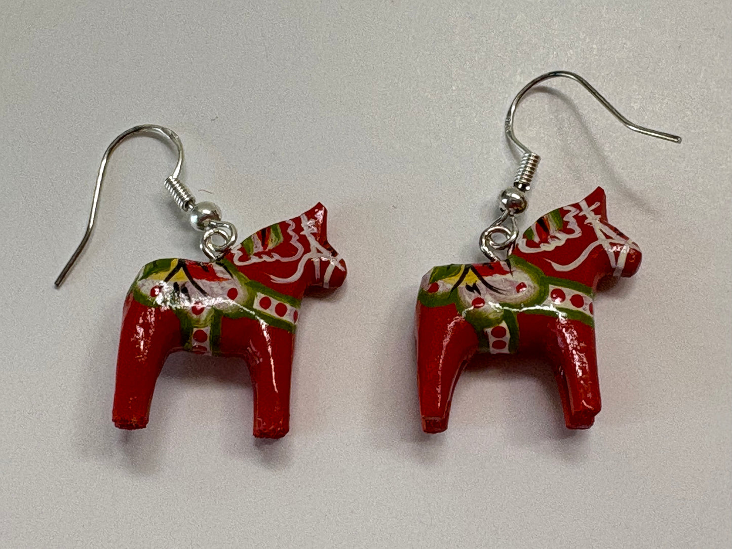 Handmade Dala Horse Dangle Earrings in Red
