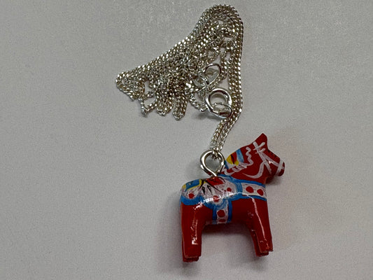 Handmade Dala Horse Necklace in Red