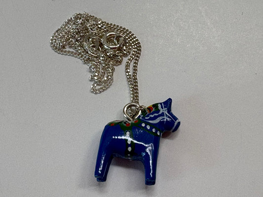 Handmade Dala Horse Necklace in Blue