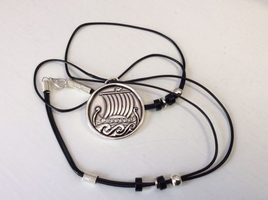 Pewter Necklace with Imprint of Viking Ship