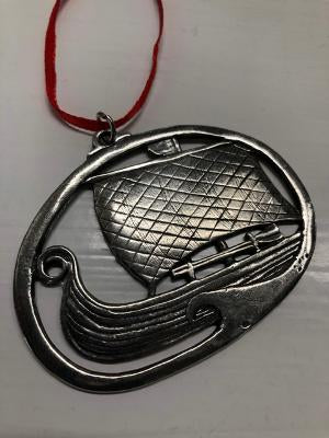Norwegian Pewter Christmas Ornament, Viking Ship