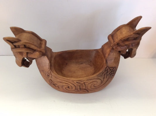 Hand Carved Wooden Viking Ship/Ale Bowl
